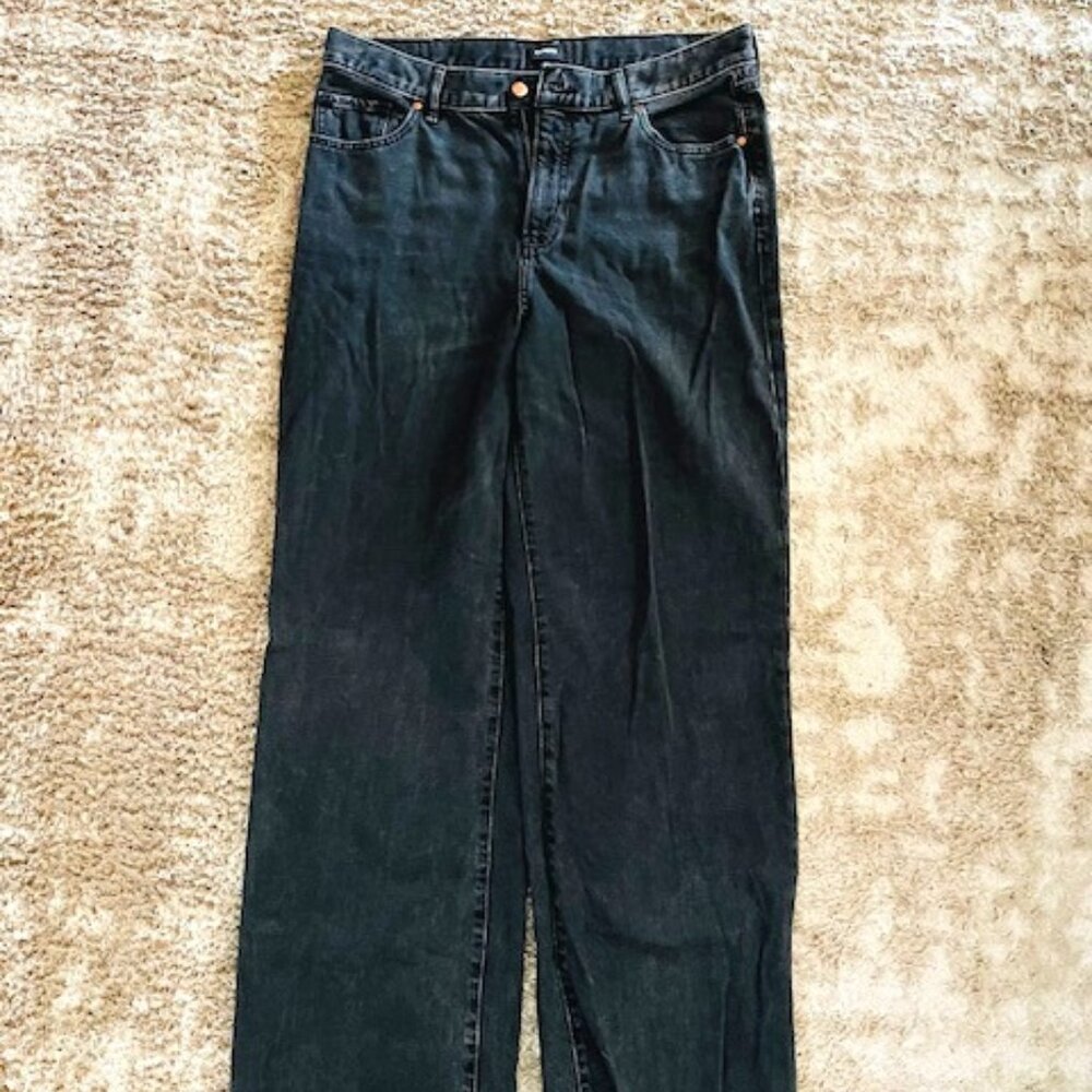 Express Women's Black Denim High-Waist Wide Leg Jeans! Size 12R